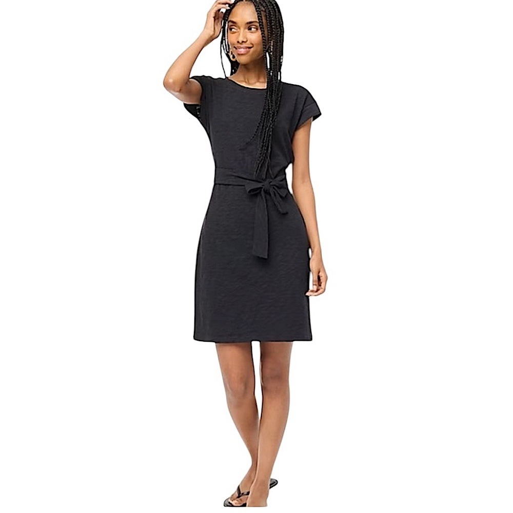 NEW J Crew‎ Factory Short-sleeve tie-waist T-shirt dress black knit size XS